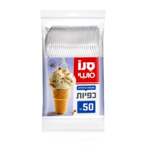 50 יחידות כפיות פלסטיק שקופות ואיכותיות סנו